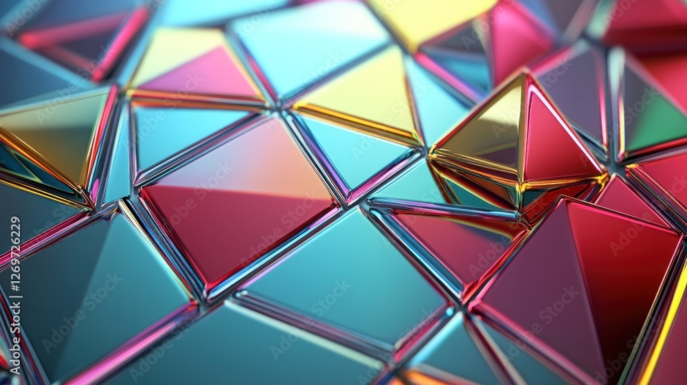 Poster Abstract Colorful Metallic Triangular Geometric Pattern