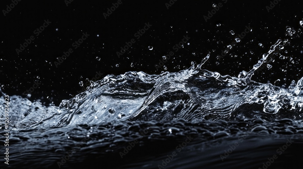 Poster water droplets burst into a mesmerizing display, forming ripples and splashes that dance across the 