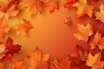 Orange fall leaves in park, autumn natural background. Neural network ai generated
