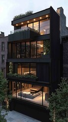 Sleek Urban Townhouse with Minimalist Facade and Modern Design