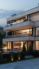 Fototapeta premium Sleek Urban Townhouse with Minimalist Facade and Elegant Design
