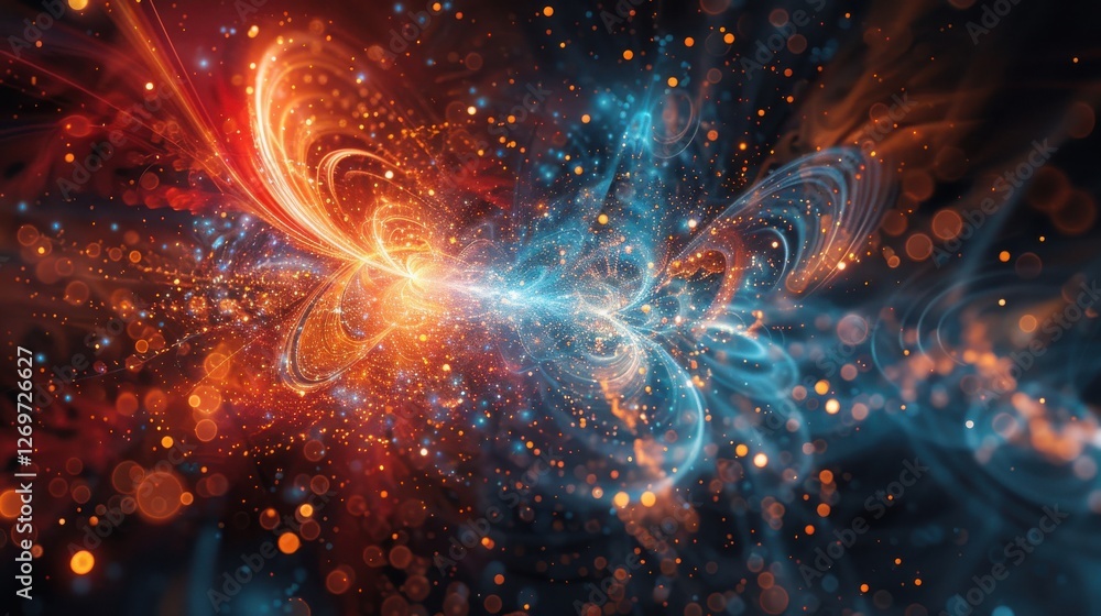 Aufkleber abstract visualization of cosmic energy in blue and orange with sparkling particle effects