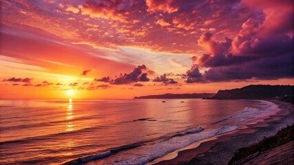 Fototapeta premium A vibrant sunset over the ocean.