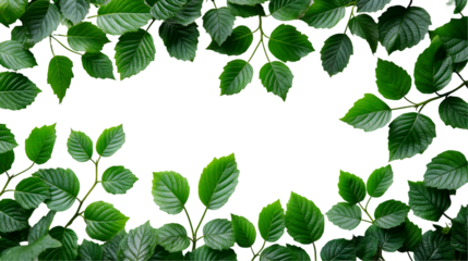 Green Leaf Frame Botanical Background for Spring, Lush Greenery on White, isolated on transparent background.