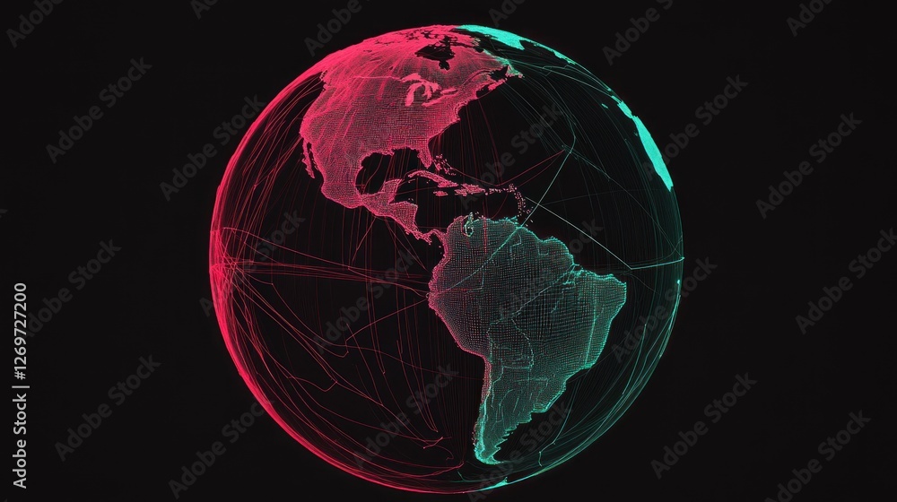 Poster digital rendering of the earth in red and teal colors