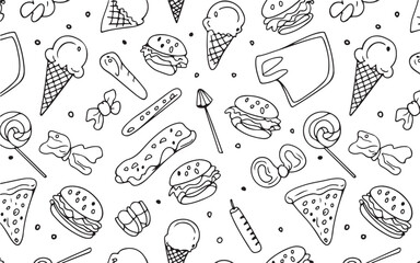 Set of Food Icon line Art Vector Drawing Ppattern Illustration Background.	