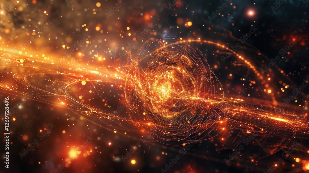 Poster stunning abstract visualization of cosmic energy and particles in a scientific space setting