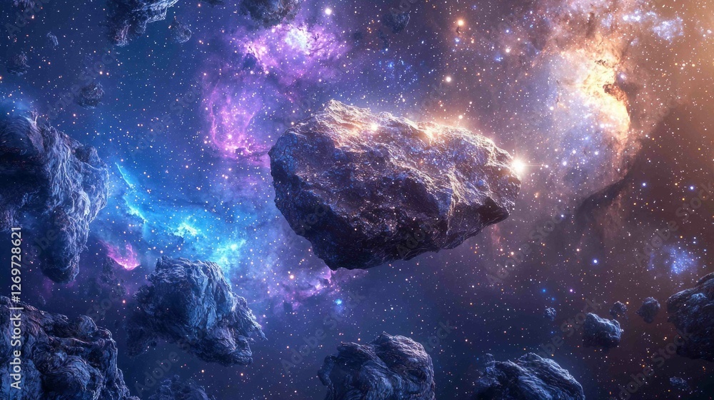 Aufkleber surreal cosmic scene with meteorite floating in the universe