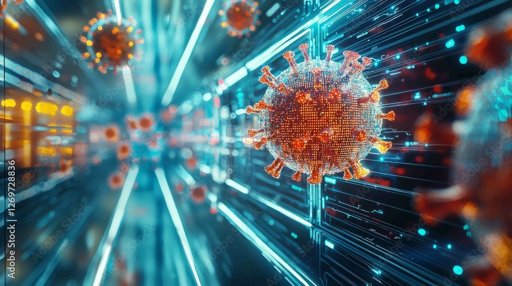 Poster surreal representation of data stream with abstract virus elements