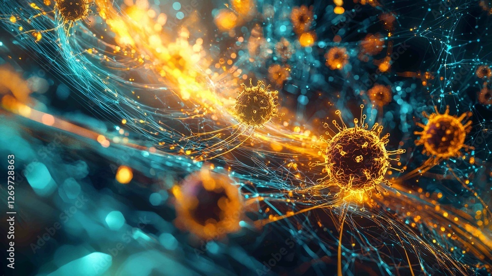 Poster surreal depiction of vibrant data stream with abstract elements