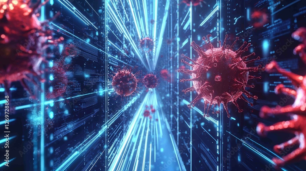 Aufkleber surreal data stream depiction with virus elements and digital effects