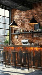 Stylish Industrial Bar Counter in Trendy Urban Setting