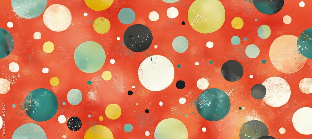 Poster whimsical muted orange textured background with overlapping polka dots in various sizes