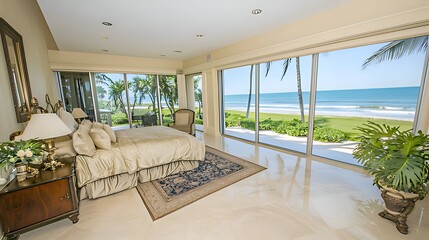 Naklejka premium Luxurious ocean view bedroom