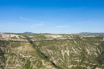 The Navacelles cirque in Europe, France, Occitanie, Herault, Saint Maurice Navacelles, in summer, on a sunny day.