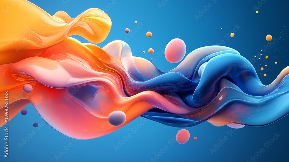 Aufkleber a vibrant blend of orange and blue waves flows smoothly against a soft blue background, creating a d