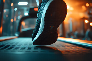Close up back view of a shoe running in a treadmill in a gym. First Step, Weight loss Journey.