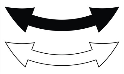 Double headed semi circle arrow. Black and white arrows set. Double ended arrow illustration. Arrow indicated the direction symbol. Dual sided curved arrow icon.