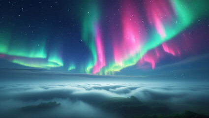 Fototapeta premium A whimsical night sky with night aurora background 