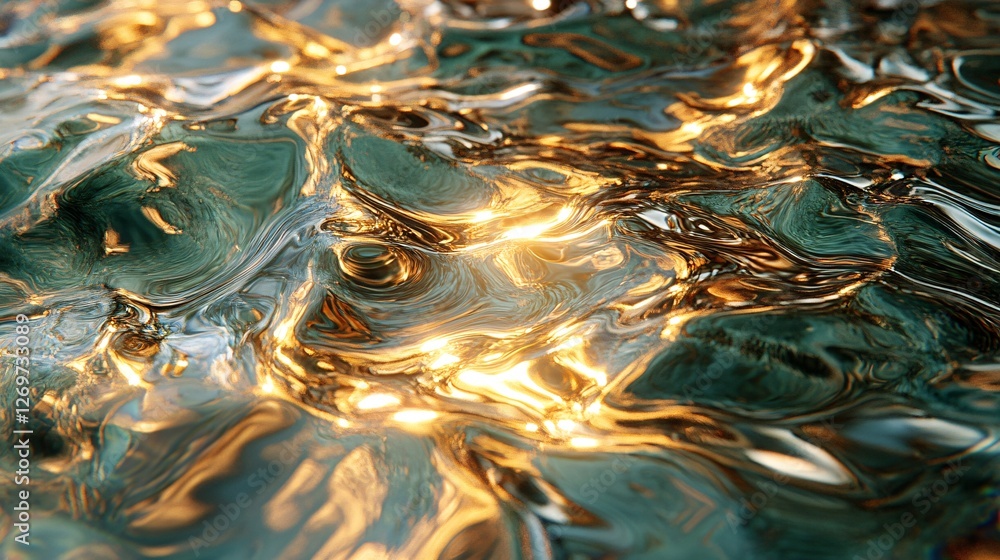 Poster a shimmering surface of water reflects golden light, creating a mesmerizing pattern of motion and co