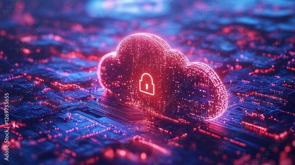 Aufkleber a glowing cloud with a lock symbol, representing digital security and data protection in a futuristi