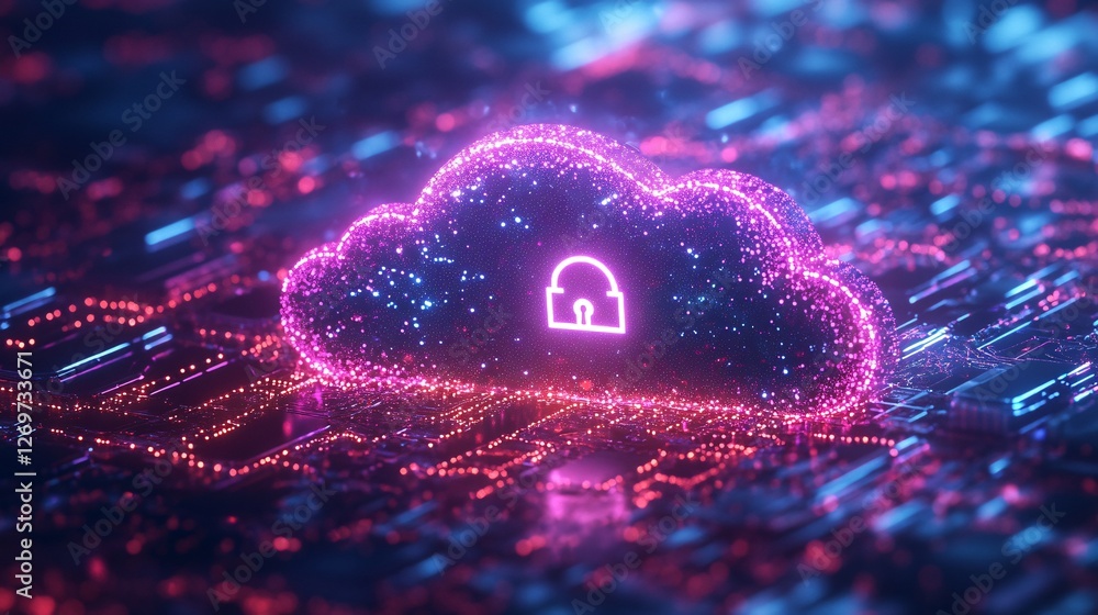 Aufkleber a glowing cloud symbol with a padlock, representing secure cloud storage and data protection in a di