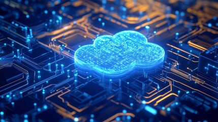An icon depicting a hosting network with a two-tone cloud and linked server nodes, representing the connectivity and scalability of modern cloud-based data management and IT services
