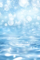 light Blue water with ripples on the surface. Defocus blurred transparent clear calm water surface texture with splashes and bubbles. Water waves with shining pattern texture background.