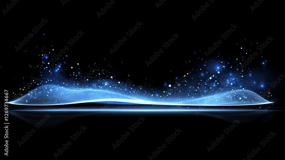 Poster an abstract futuristic banner with a glowing blue geometric design and grainy noise texture, suitabl
