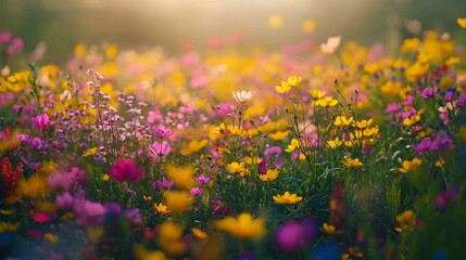 Obraz premium Vibrant Spring Ridge Bursting with Wildflowers in Natural Landscape