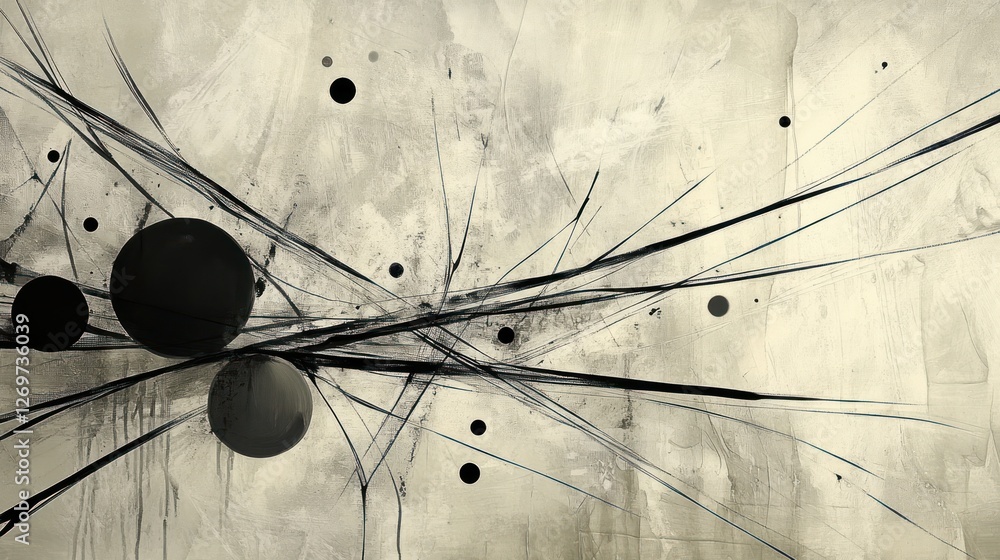Poster Abstract Composition with Dark Circles and Lines