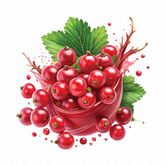Realistic Detailed 3d Red Currant Berries with Splash Juice isolated on white background.
