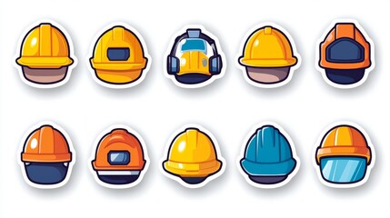 Fototapeta premium An extensive array of crucial worker safety items, including a high visibility vest, protective hard hat, safety glasses, work gloves, and earplugs, displayed in a tidy and organized flat layout