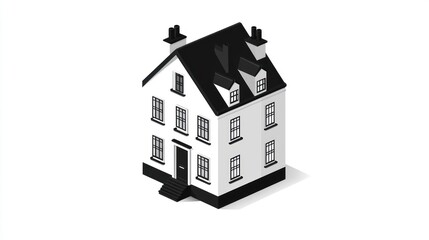 Isometric black and white house illustration, real estate