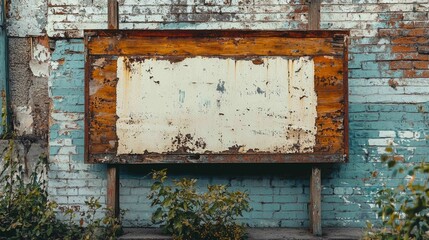 Naklejka premium Vintage Advertising Sign with Distressed Surface and Urban Background