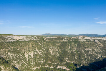 The Navacelles cirque in Europe, France, Occitanie, Herault, Saint Maurice Navacelles, in summer, on a sunny day.