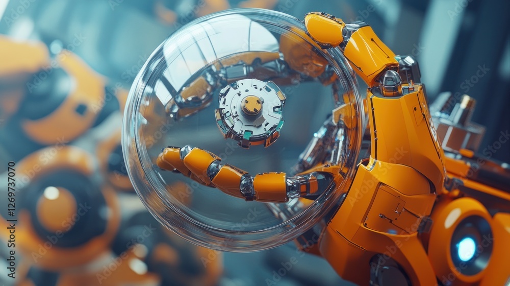 Poster Robotic Arm Manipulating Transparent Sphere Component