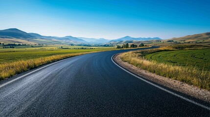 Obraz premium Winding Asphalt Road Stretching Through Vast Green Landscape