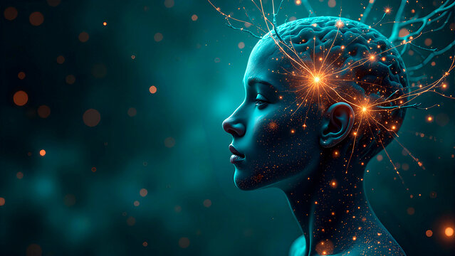 A complex, abstract composition featuring interconnected neurons, swirling colors, and undulating patterns.