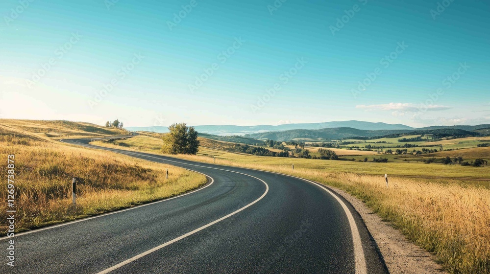 Wall mural Winding Asphalt Road Stretching Through Vast Open Landscape