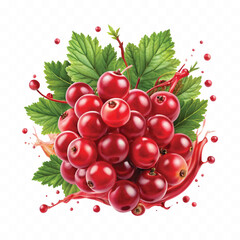 Realistic Detailed 3d Red Currant Berries with Splash Juice isolated on white background.