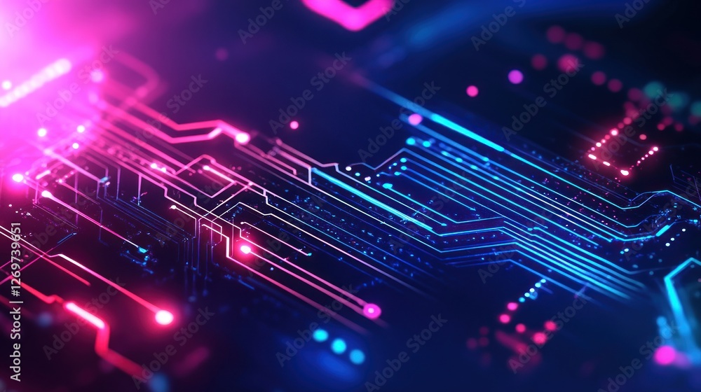 Poster abstract representation of electronic circuit board with neon lights