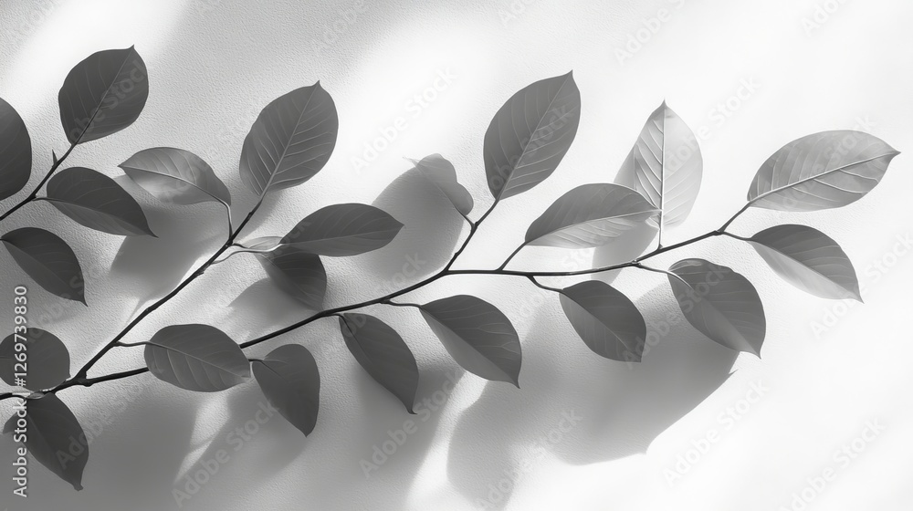 Poster gentle and calming abstract shadows from organic leaf shapes, casting intricate patterns and texture