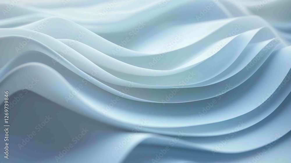 Poster Smooth Abstract Composition of Layered Polymer Waves in Soft Tones