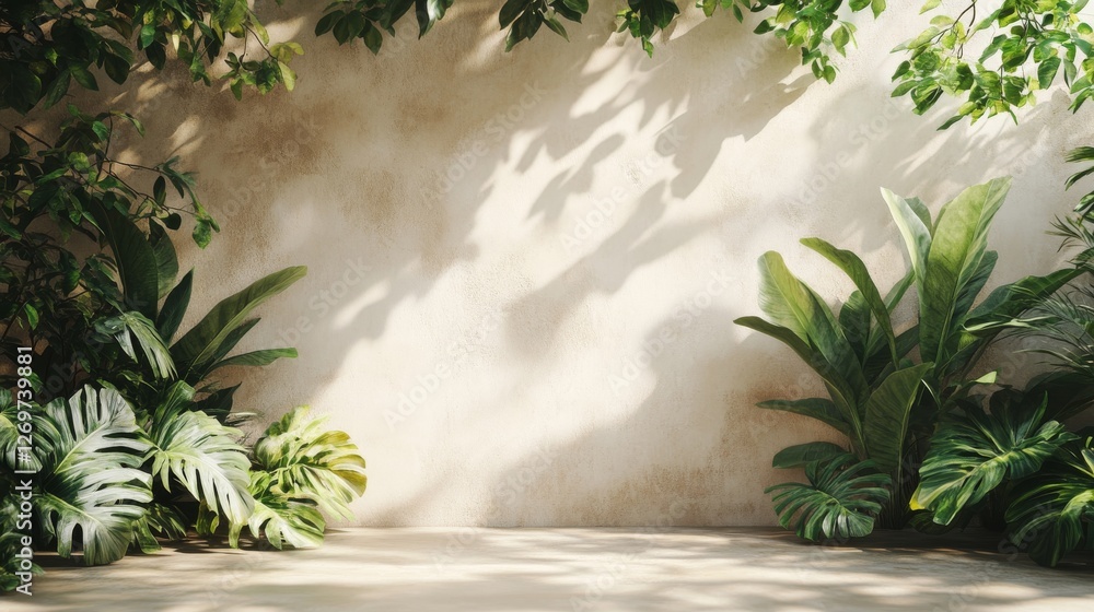 Poster a subtle and natural tree leaves shadow creates a tranquil and elegant design element on a bright wh