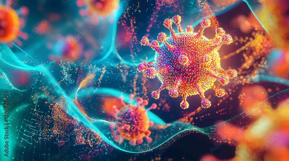 Poster abstract representation of virus with protection feature concept