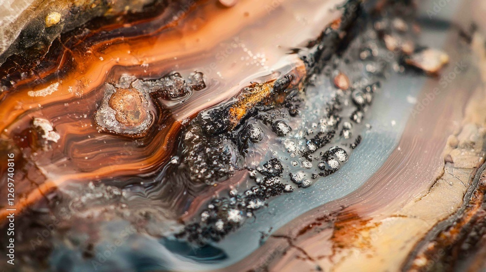 Poster artistic close-up of layered epoxy resin with unique patterns and colors