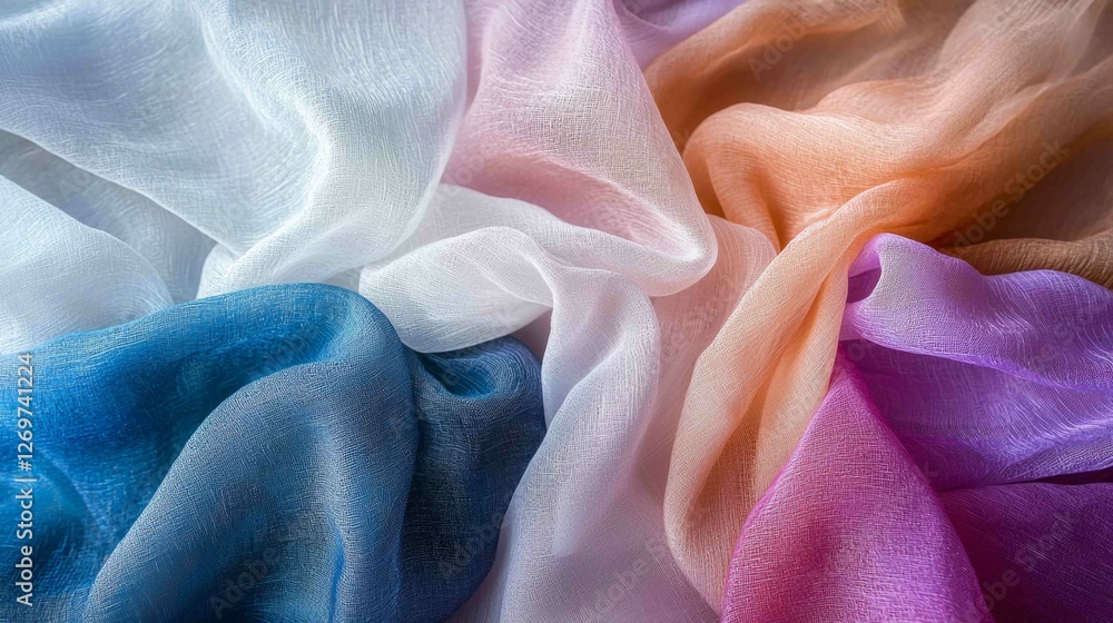Poster translucent fabric layers creating an artistic composition in color
