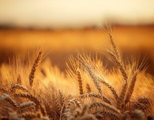 close up photo of wheat stalks with a blurred wheat field in the background