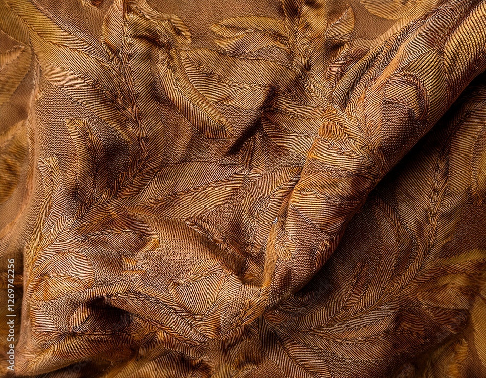 Aufkleber tweed cotton fabric in golden brown features a lovely floral pattern creating a rich texture and bac